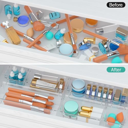 WOWBOX 6 Pack Clear Drawer Organizer Set, Acrylic Drawer Storage Trays, Storage Bins for Makeup, Cosmetics, Jewelries, Utensils, Gadgets, Office - Image 4