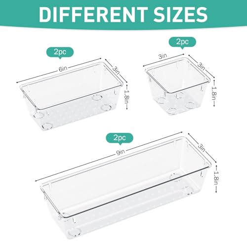 WOWBOX 6 Pack Clear Drawer Organizer Set, Acrylic Drawer Storage Trays, Storage Bins for Makeup, Cosmetics, Jewelries, Utensils, Gadgets, Office - Image 2