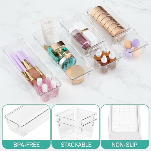WOWBOX 6 Pack Clear Drawer Organizer Set, Acrylic Drawer Storage Trays, Storage Bins for Makeup, Cosmetics, Jewelries, Utensils, Gadgets, Office - Image 3