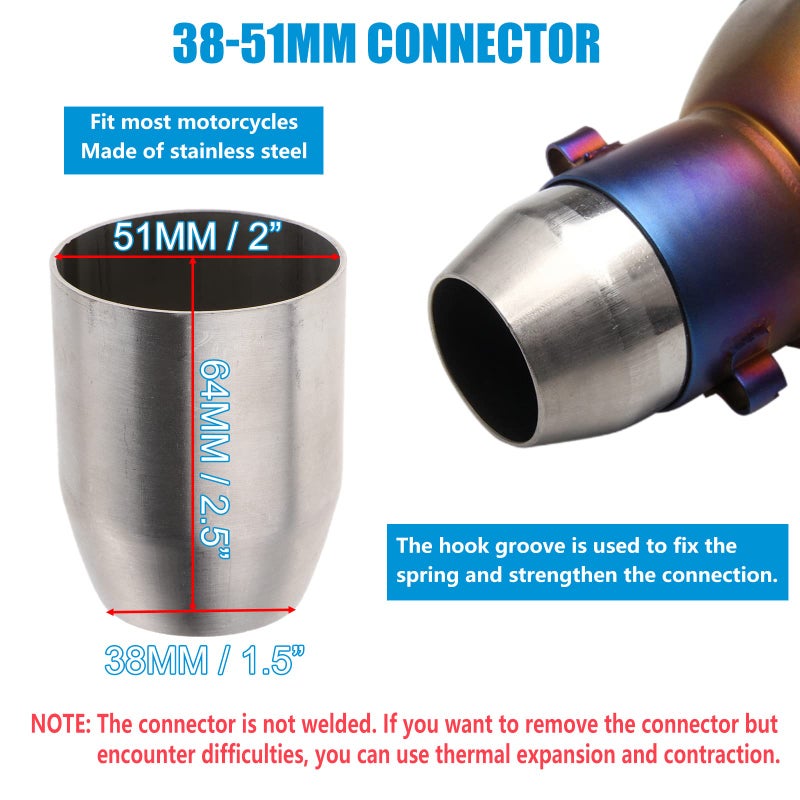 POSENG 1.5-2" Inlet Motorcycle Exhaust Muffler Slip On 400mm Lengthened Universal for Dirt Bike ATV Street Bike 38-51mm Inlet with DB Killer Silencer HTRACING (Grilled Blue) - Image 4