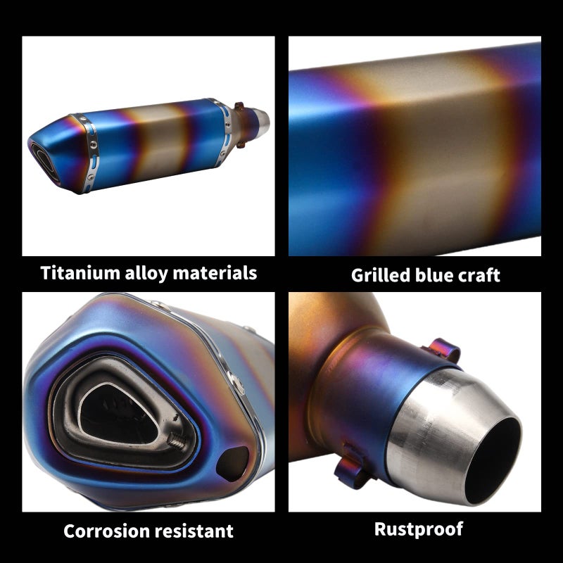 POSENG 1.5-2" Inlet Motorcycle Exhaust Muffler Slip On 400mm Lengthened Universal for Dirt Bike ATV Street Bike 38-51mm Inlet with DB Killer Silencer HTRACING (Grilled Blue) - Image 3