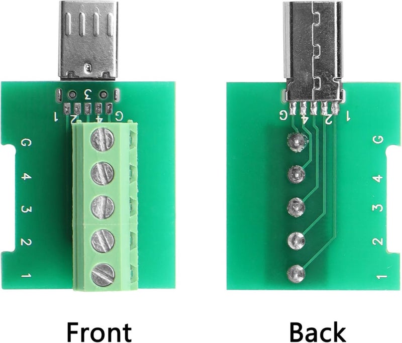 SinLoon 2 Pack Micro USB Solderless Adapter Micro USB Male Screw Terminal Block Connector 5Pin Bolt Screw Replacement Jack with Cover Screwdriver - Image 2