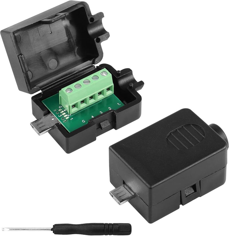 SinLoon 2 Pack Micro USB Solderless Adapter Micro USB Male Screw Terminal Block Connector 5Pin Bolt Screw Replacement Jack with Cover Screwdriver - Image 1
