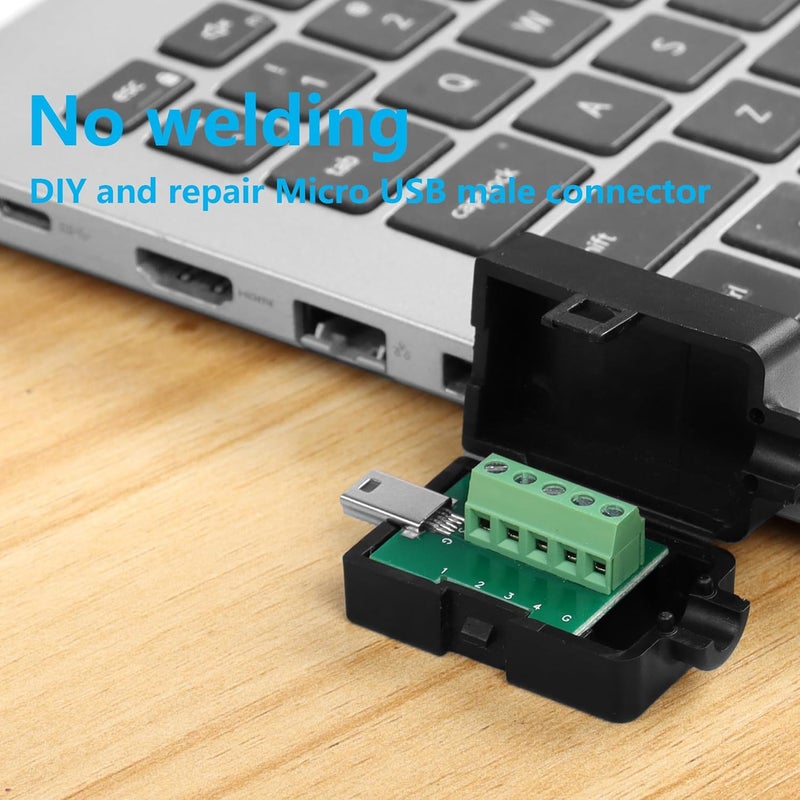 SinLoon 2 Pack Micro USB Solderless Adapter Micro USB Male Screw Terminal Block Connector 5Pin Bolt Screw Replacement Jack with Cover Screwdriver - Image 3