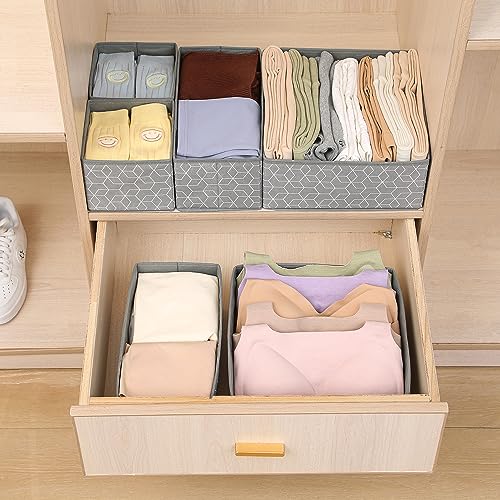 House of Quirk Cardboard Foldable Cloth Storage Box Closet Dresser Drawer Organizer Cube Basket Bins Containers Divider with Drawers for Bras, Socks, Ties, Scarves, Set of 6 (Grey Mystery), Utensils - Image 3