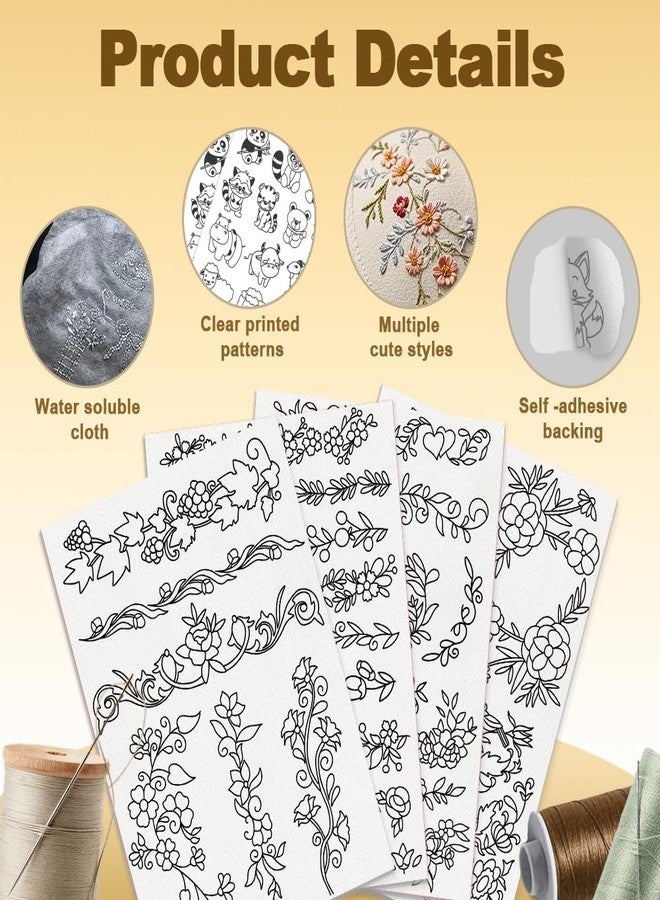 DOODLREAM 35Pcs Plant Vine Lace Trimming 4 Sheets Water Soluble Embroidery Pattern Stabilizers, Stick and Stitch Embroidery Paper - Image 3