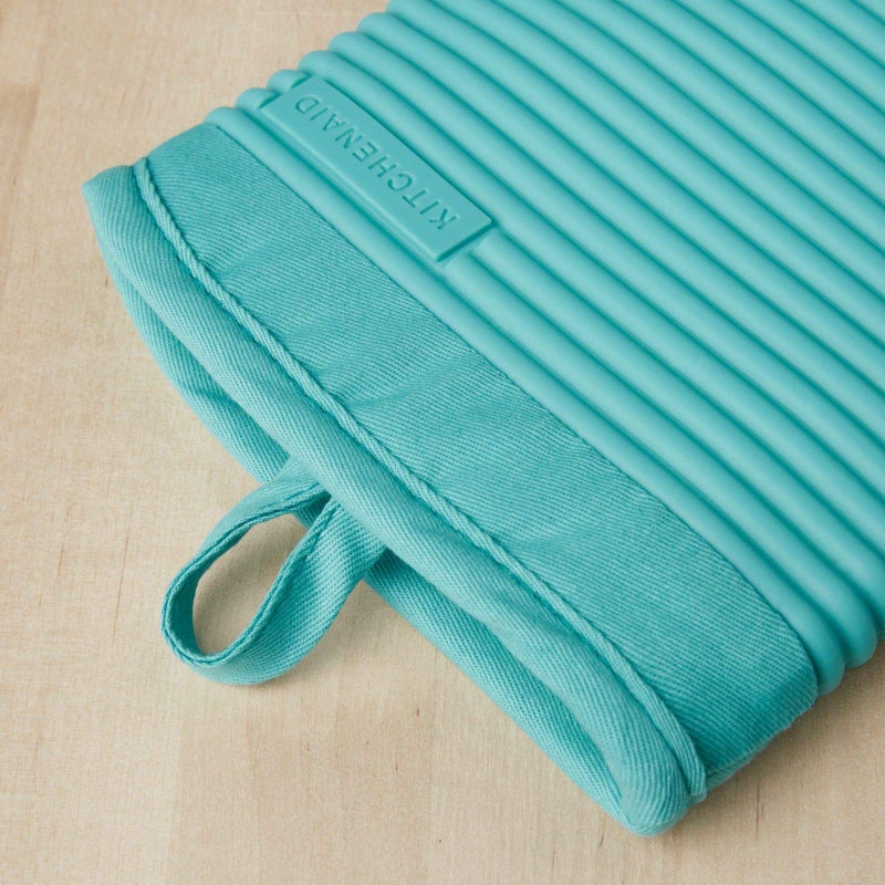 KitchenAid Ribbed Soft Silicone Oven Mitt Set  7""x13""  Aqua Sky 2 Count - Image 2