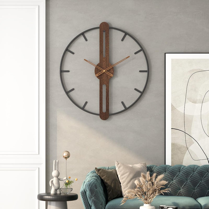 DAYDAYART Modern Walnut Dial Wall Clock, Wood Large Wall Clock Decor Metal Frame Silent Non Ticking for Living Room, Bedroom, Kitchen, Study Decoration, Handmade Home Present Idea, 24 in ï¼ˆ60 cmï¼‰ - Image 5