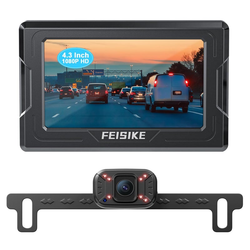 FEISIKE Backup Camera, 1080P IR Night Vision with Monitor, Easy Setup Plug-Play Rear View Camera, 150 Degrees Wide Angle, IP68 Waterproof, 4.3" Display for Car Truck SUV - Image 1