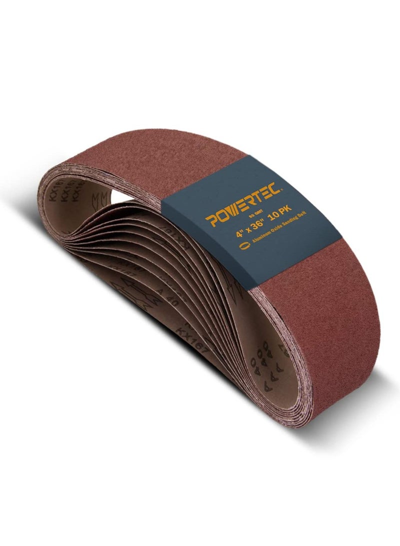 POWERTEC 110680 4 X 36 Inch Sanding Belts 80 Grit Aluminum Oxide Sanding Belt Premium Sandpaper 10 Pack - Image 1