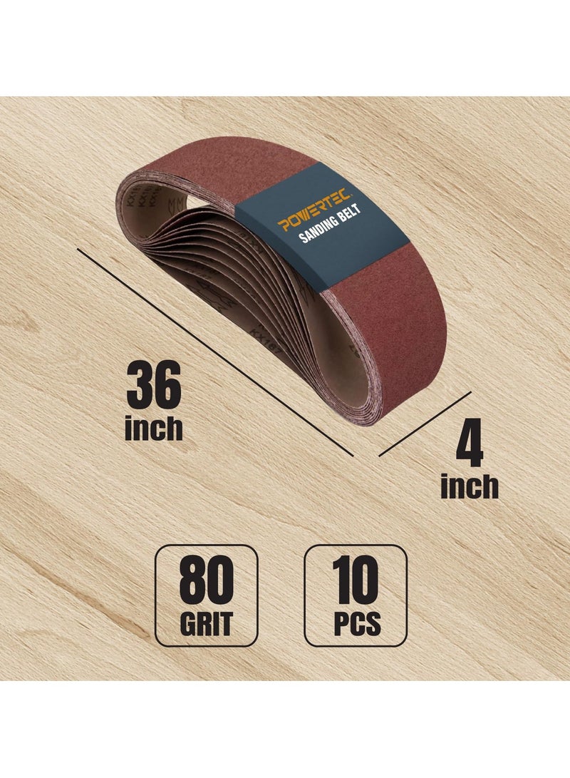 POWERTEC 110680 4 X 36 Inch Sanding Belts 80 Grit Aluminum Oxide Sanding Belt Premium Sandpaper 10 Pack - Image 2