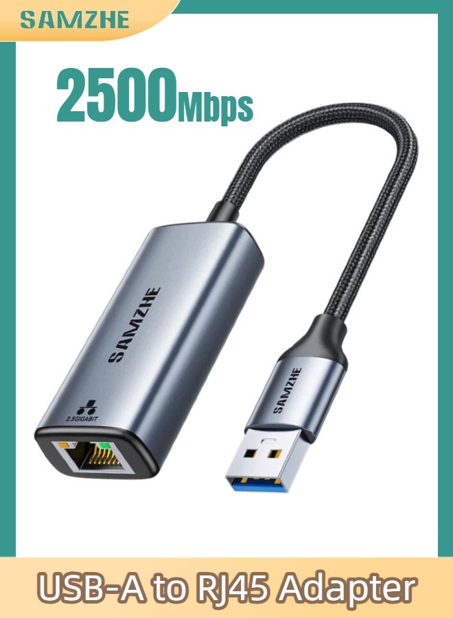 SAMZHE محول USB-A إلى إيثرنت، موصل USB-A RJ45، محول شبكة سلكي مضفر بسرعة 2.5 جيجابت في الثانية، شبكة محلية بسرعة 2500 ميجابت في الثانية، متوافق مع أجهزة الكمبيوتر المحمولة والمكتبية وأجهزة الكمبيوتر الشخصية ومحولات الشبكة وجهاز بلاي ستيشن 5 - Image 1