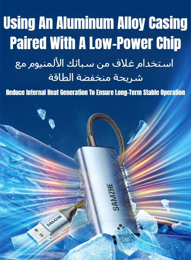 SAMZHE محول USB-A إلى إيثرنت، موصل USB-A RJ45، محول شبكة سلكي مضفر بسرعة 2.5 جيجابت في الثانية، شبكة محلية بسرعة 2500 ميجابت في الثانية، متوافق مع أجهزة الكمبيوتر المحمولة والمكتبية وأجهزة الكمبيوتر الشخصية ومحولات الشبكة وجهاز بلاي ستيشن 5 - Image 3