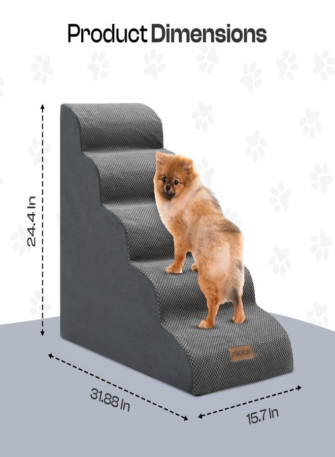 Miorun Cover for Curved Dog Stairs for High Bed Up to 26", 5-Step Dog Ramp for Small Dogs with Washable Cover, Non-Slip Steps for Cats to Get on Couch and Sofa, Durable Foam Ladder for Medium Breeds, Gray - Image 3