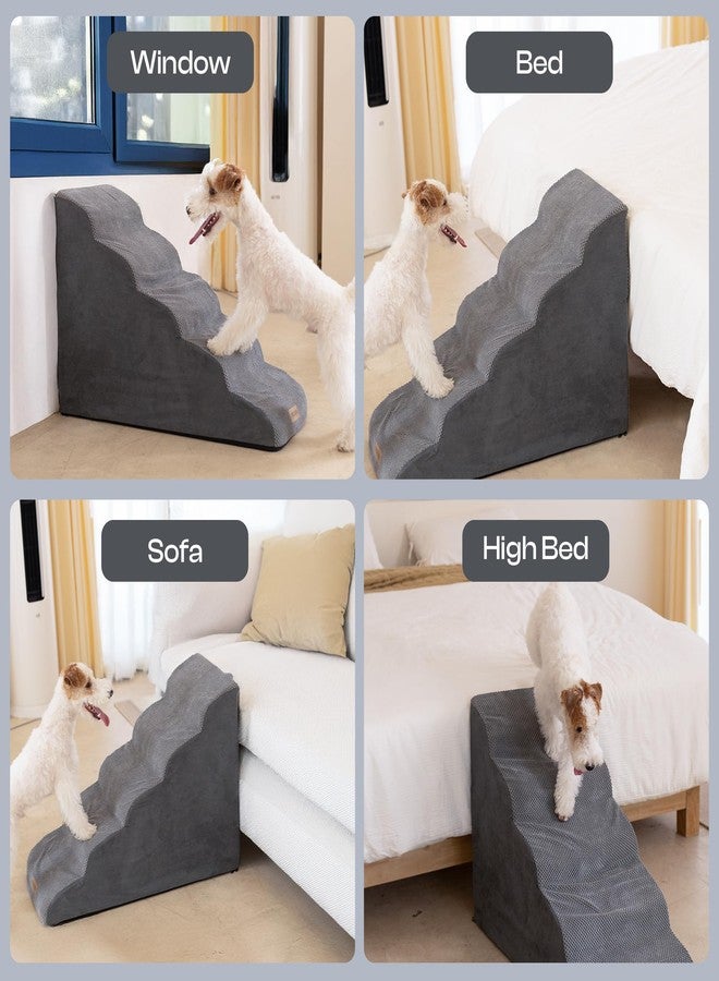 Miorun Cover for Curved Dog Stairs for High Bed Up to 26", 5-Step Dog Ramp for Small Dogs with Washable Cover, Non-Slip Steps for Cats to Get on Couch and Sofa, Durable Foam Ladder for Medium Breeds, Gray - Image 2