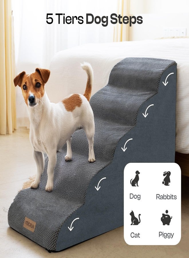 Miorun Cover for Curved Dog Stairs for High Bed Up to 26", 5-Step Dog Ramp for Small Dogs with Washable Cover, Non-Slip Steps for Cats to Get on Couch and Sofa, Durable Foam Ladder for Medium Breeds, Gray - Image 5
