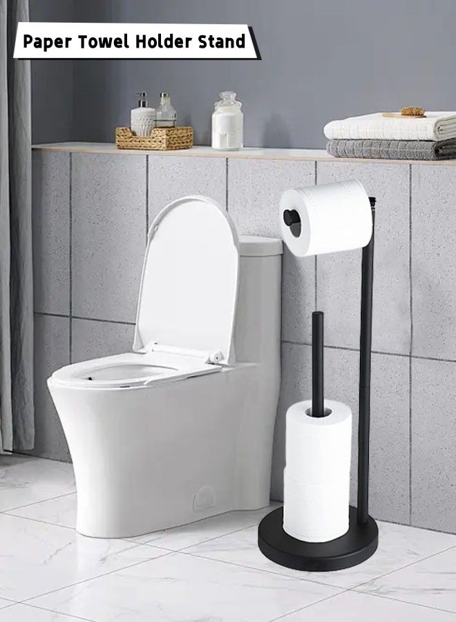 Black Toilet Paper Holder Stand Bathroom Toilet Tissue Paper Roll Storage Free Standing Tissue Roll Holder Industrial Toilet Paper Dispenser for Washroom - Image 1