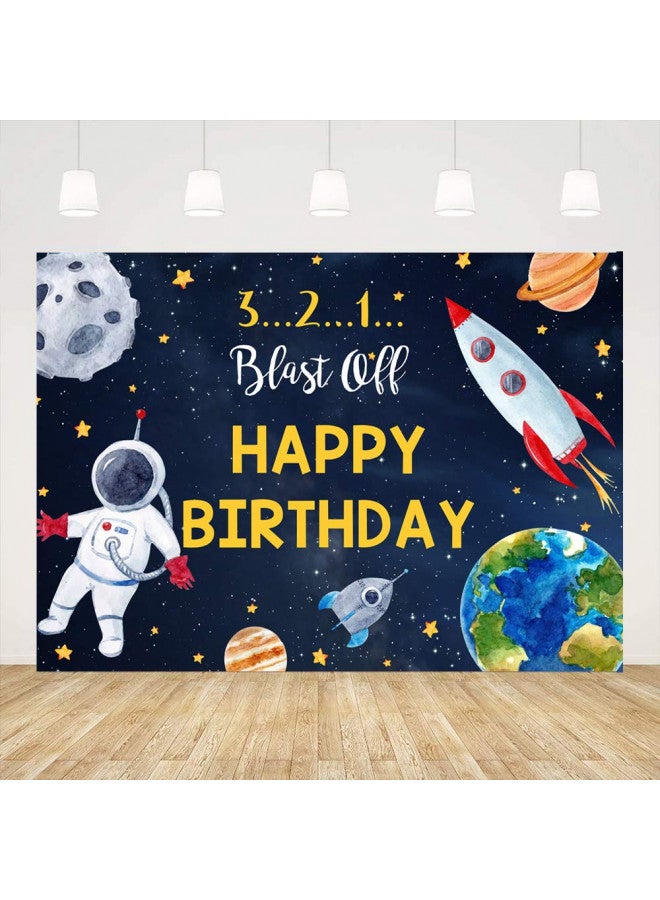 Ticuenicoa 7x5ft to The Moon Happy Birthday Backdrop for Boy Outer Space Rocket Astronaut Theme Backdrop Night Sky Gold Hanging Stars Planet Galaxy Photo Background Kids Birthday Party Decoration - Image 1