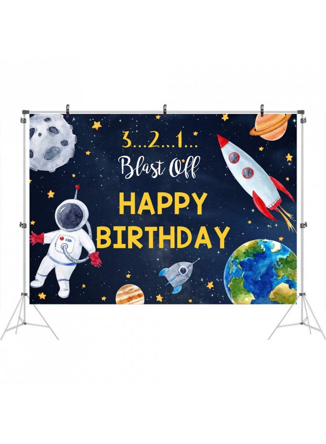 Ticuenicoa 7x5ft to The Moon Happy Birthday Backdrop for Boy Outer Space Rocket Astronaut Theme Backdrop Night Sky Gold Hanging Stars Planet Galaxy Photo Background Kids Birthday Party Decoration - Image 2