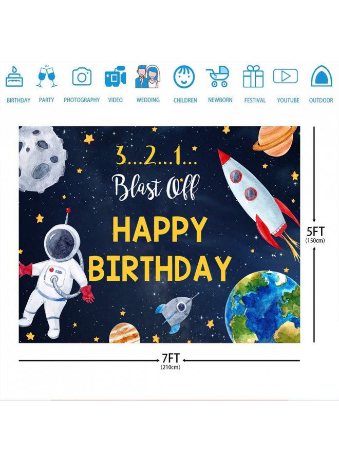 Ticuenicoa 7x5ft to The Moon Happy Birthday Backdrop for Boy Outer Space Rocket Astronaut Theme Backdrop Night Sky Gold Hanging Stars Planet Galaxy Photo Background Kids Birthday Party Decoration - Image 3