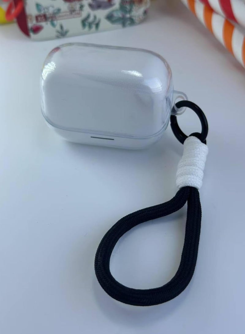 Clear Silicone Case for Soundcore Anker K20i Case With Rope,Cover, Protective Skin Compitable with k20i Wireless Headphones Headset (Clear with Rope) (EARBUDS NOT INCLUDED) (Black White)