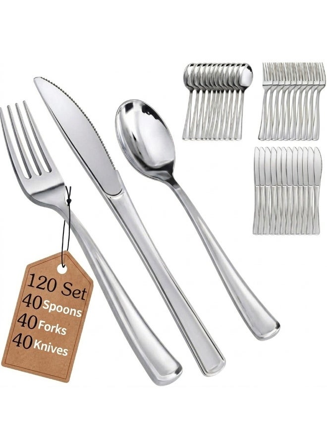 4basix Premium Silver Cutlery Set, 120 Pieces Flatware Collection Includes 40 Spoons 40 Forks And 40 Knives, Reusable Dining Tableware Set For Home Kitchen Serving And Events - Image 1