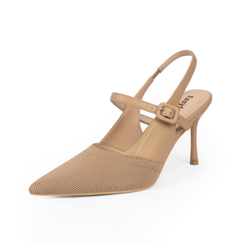 Easyfox Nude Heels for Women Stiletto Heel Slingback Knit Heels Closed Pointed Toe High Heel Womens Nude Pumps Dress Wedding Shoes Size 6 - Image 1