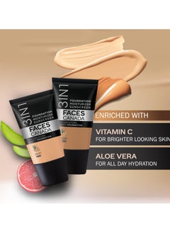 Faces Canada FACES CANADA All Day Hydra Matte Foundation Mini 3 in-1 Foundation Moisturizer 24 HR Aloe Hydration and Vitamin C 10HR Long Wear  Medium to High Buildable Coverage Warm Natural15ml  - Image 4