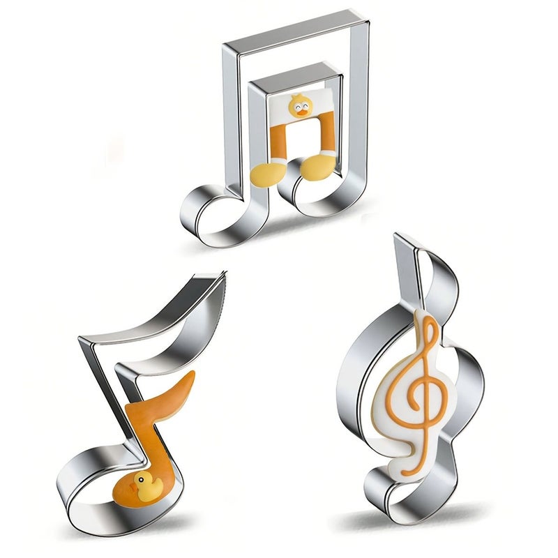 Stainless Steel Treble Clef Cookie Cutter Silvery Cake Mold Three Piece Set - Image 1