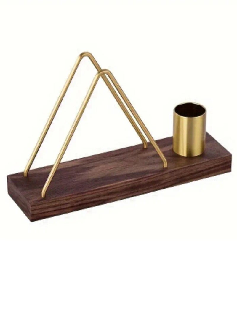 Liying 1Pcs Wooden Napkin Holder with Metal for table, Upright Tabletop Tissue Dispenser for Dining, Kitchen, Restaurant, Picnic, Hotel, Cafe, Bar, Indoor & Outdoor #1 (Gold with Brown)  - Image 1