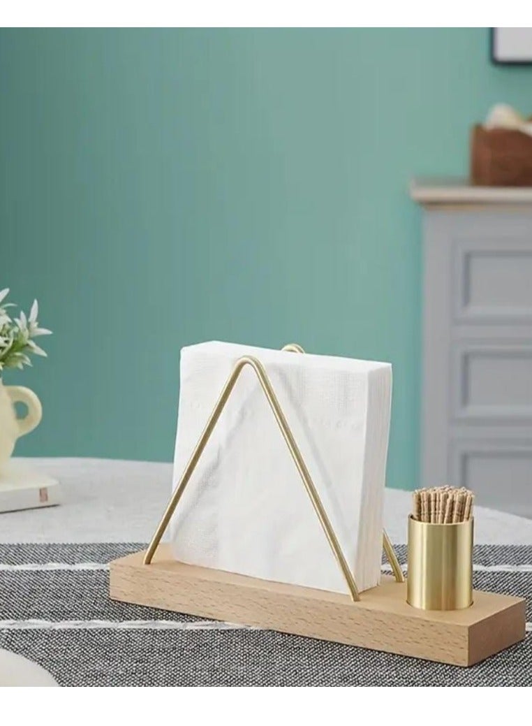 Liying 1Pcs Wooden Napkin Holder with Metal for table, Upright Tabletop Tissue Dispenser for Dining, Kitchen, Restaurant, Picnic, Hotel, Cafe, Bar, Indoor & Outdoor #1 (Gold with Brown)  - Image 5
