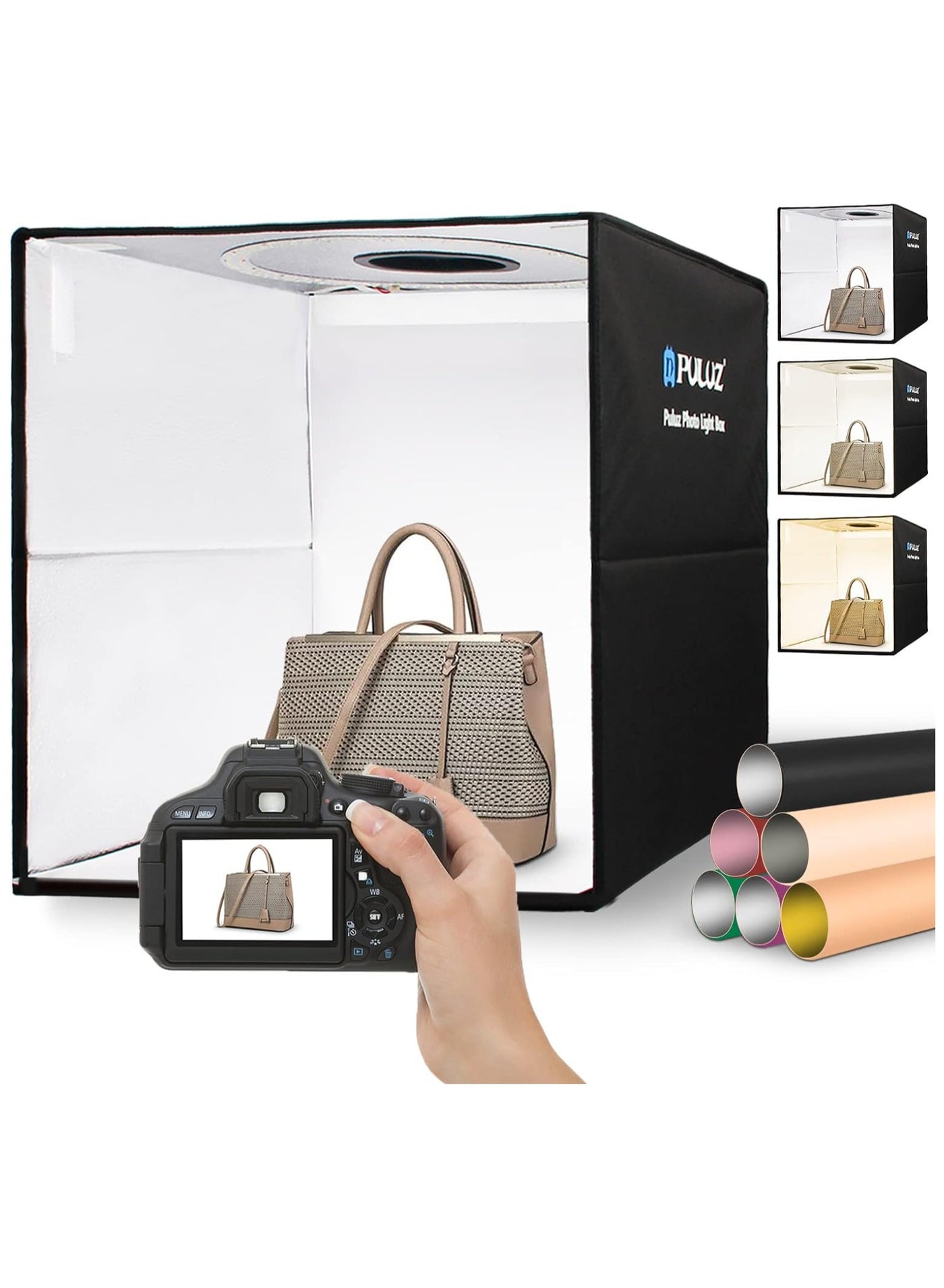 PULUZ 40cm LED Photo Studio Light Box Kit with Adjustable Brightness & 6 Backdrops – Portable Foldable Photography Tent for Product Shooting (15.8")