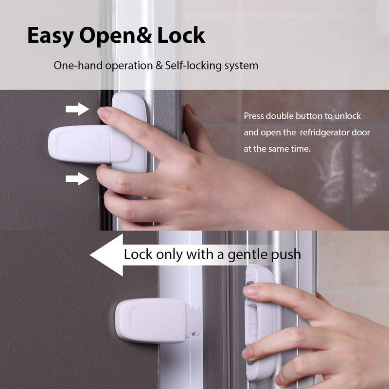 Eudemon Home Refrigerator Fridge Freezer Door Lock Latch Catch Toddler Kids Child Cabinet Locks Baby Safety Child Lock Easy to Install and Use Adhesive no Tools Need or Drill (White,1 Pack) - Image 3