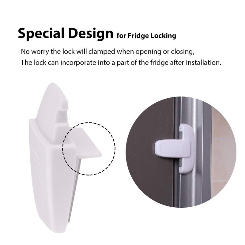 Eudemon Home Refrigerator Fridge Freezer Door Lock Latch Catch Toddler Kids Child Cabinet Locks Baby Safety Child Lock Easy to Install and Use Adhesive no Tools Need or Drill (White,1 Pack) - Image 4