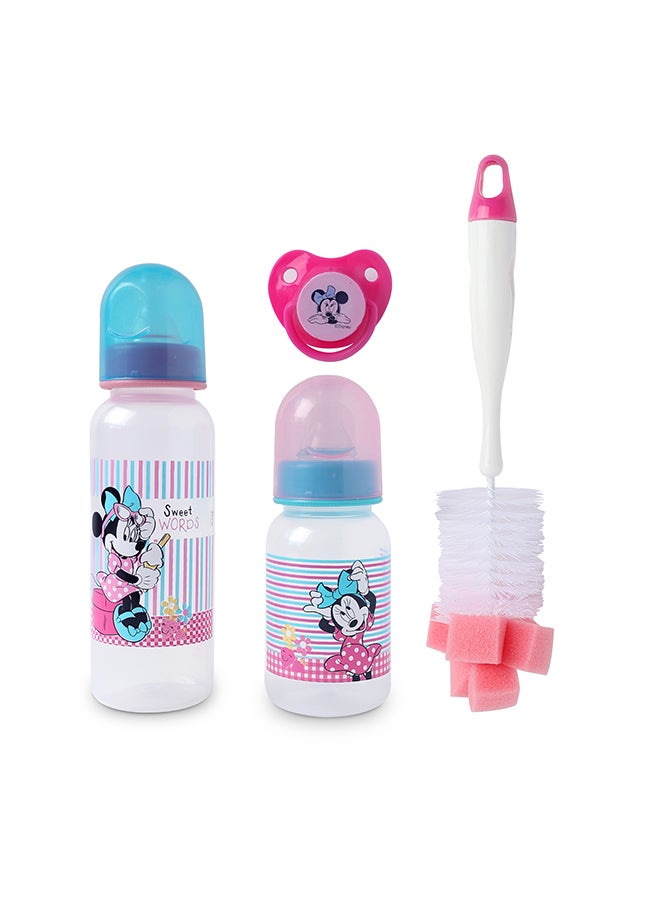 Disney Pack Of 4 Minnie Mouse Printed Feeding Bottle With Accessories Set - Image 1