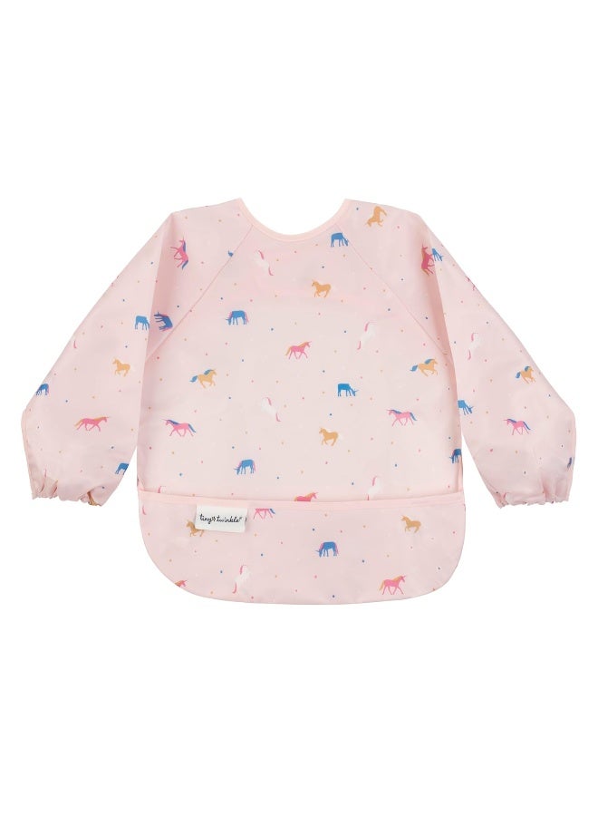 Tiny Twinkle Mess Proof Baby Bib,Waterproof Smock Baby Bib for Eating,Machine Washable Long Sleeve Bib,Baby Led Weaning,Toddler Bib,BLW Supplies(Unicorn Confetti, Small 6-24 Months) - Image 1
