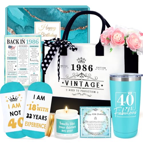Launrada 40th Birthday Gifts Women 40 Year Old Birthday Gifts dor Women Happy 40th Bday Gift for Her 40 and Fabulous Gift Ideas for Woman 40s Forty and Fabulous Decorations Set with Tumbler Tote Bag Socks - Image 1