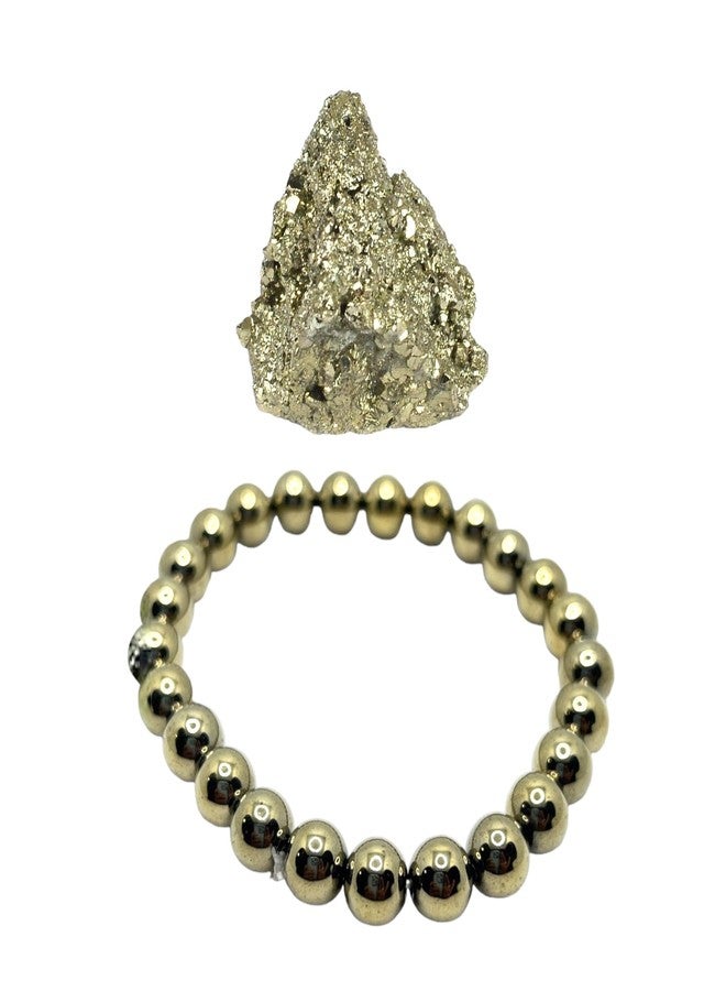 ALI CRYSTAL سوار من حجر البيريت الطبيعي الخام من ALI CRYSTAL، بتصميمات متنوعة: قلب، مكعب، كرة. حجر البيريت الخام الأصلي، حجر كريم علاجي، مناسب للرجال والنساء (خام). - Image 1