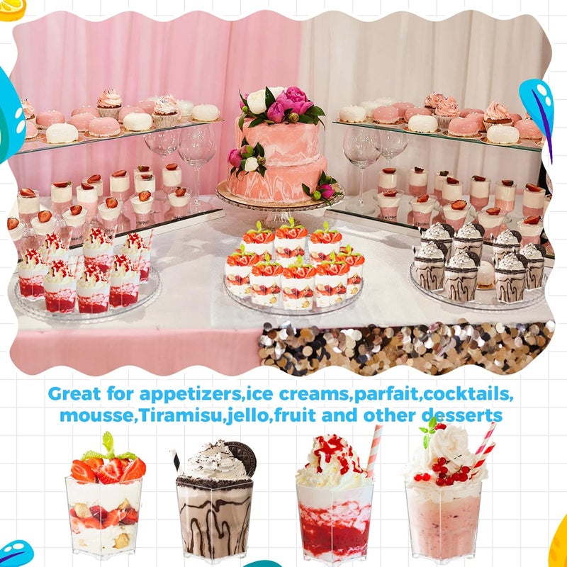 Zhehao مجموعة زهاو 50 طقم أكواب حلوى بلاستيكية شفافة سعة 4 أونص مع أغطية وملاعق أكواب مقبلات مربعة أكواب بارفيه صغيرة مع أغطية أكواب شوت أكواب بودينغ مع غطاء لحفلة تذوق مقبلات فواكه تريفل موسى - Image 4