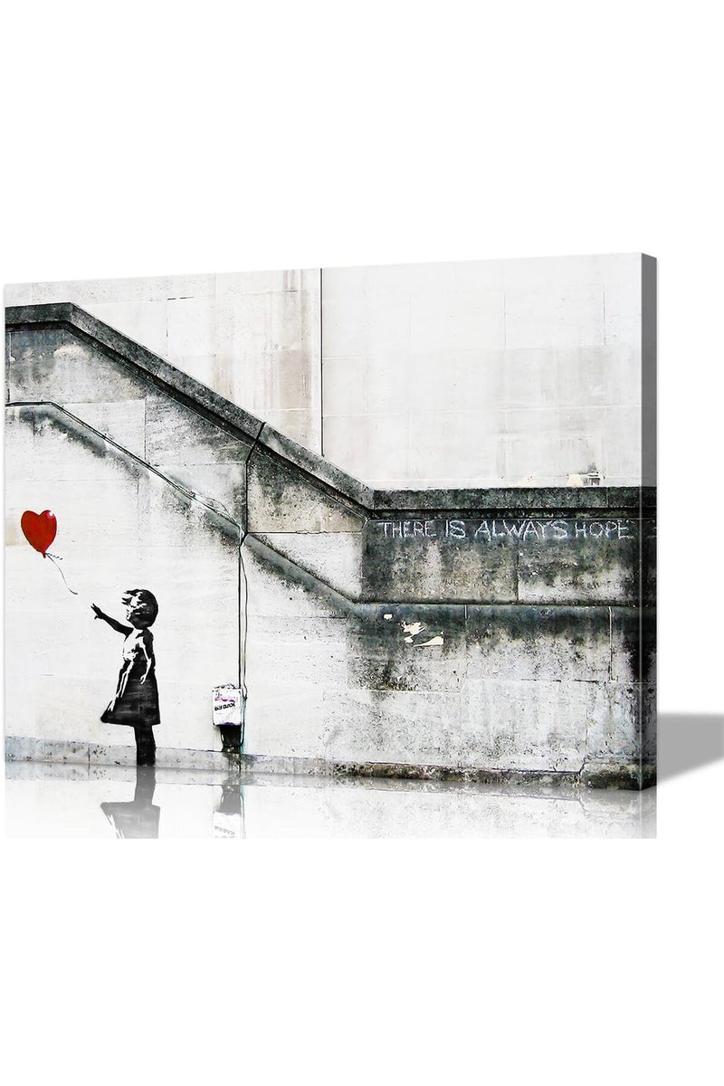 Mistyefly Banksy Wall Art - Red Balloon Colorful Pop Art Canvas Poster - Street Graffiti Decor for Room (16''H x 24''W) - Image 1
