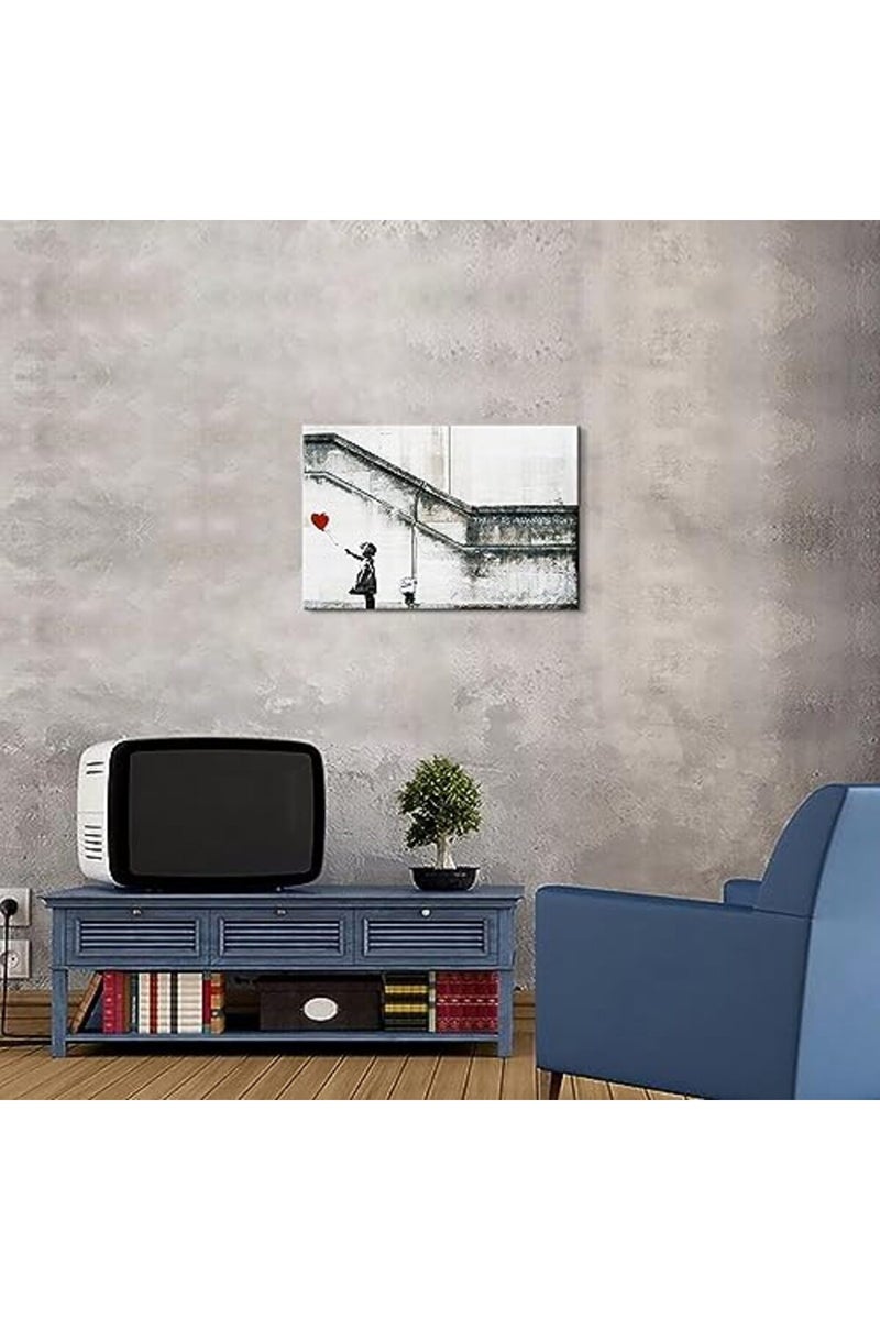Mistyefly Banksy Wall Art - Red Balloon Colorful Pop Art Canvas Poster - Street Graffiti Decor for Room (16''H x 24''W) - Image 4