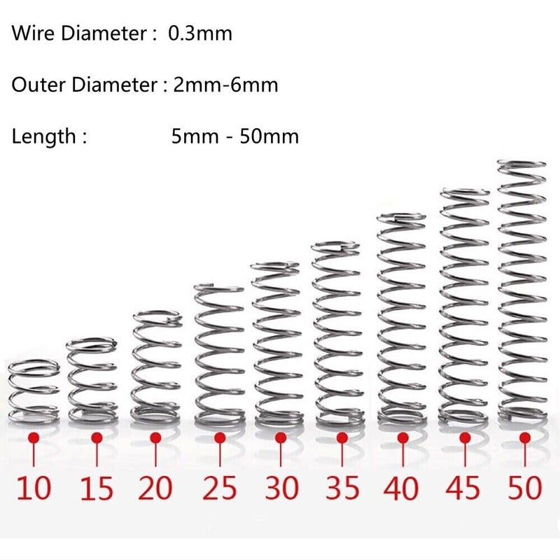 304 Stainless Steel Compression Springs 0 3mm Wire 2 6mm Outer 5 50mm Length 10 Pieces - Image 3