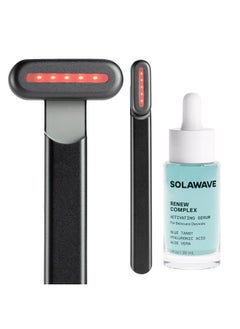 4-in-1 Facial Wand and Renew Complex Serum Bundle | Red Light Therapy for Face and Neck | Microcurrent Facial Device for Anti-Aging | Face Massager with Anti-Wrinkle Serum | Matte Black