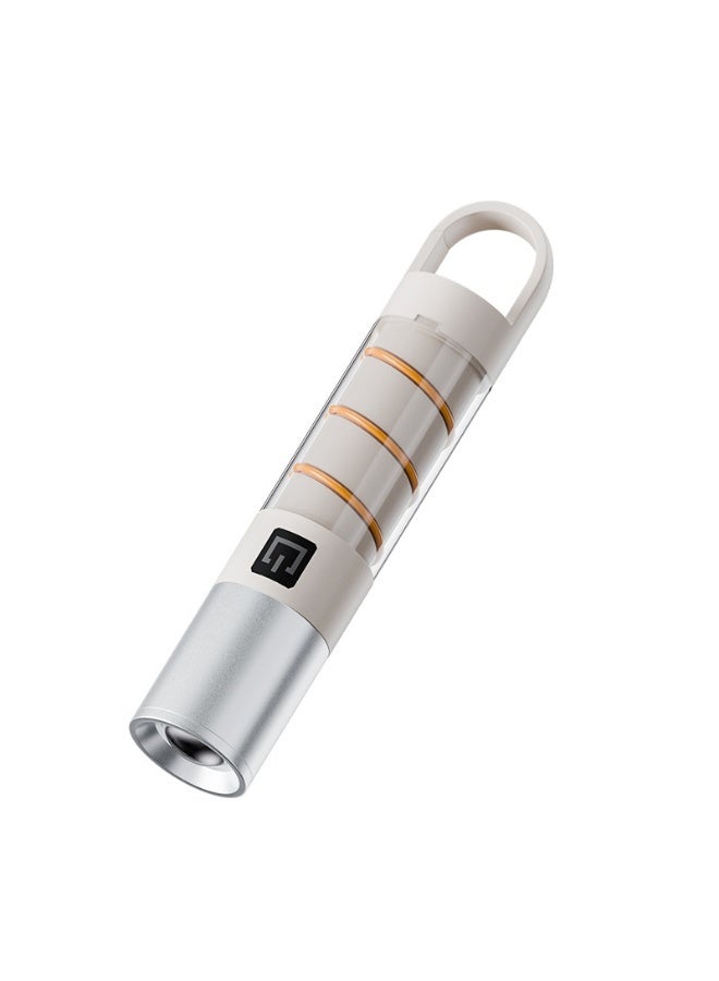 New LED Mini Flashlight with 360° Side Light, Hook, Type-C Soft Light Shade, and Zoom Function for Camping