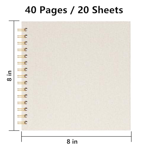 Hiwhy 8x8 Inch Scrapbook DIY Photo Album Linen Cover Hardcover White Pages 20 Sheets Small Scrap Memory Book Beige - Image 2