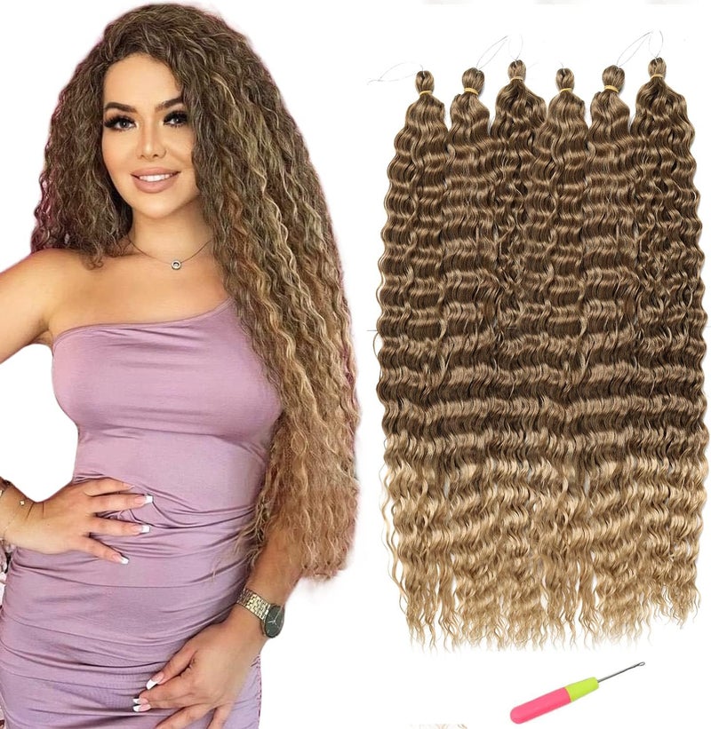 MAYSA Ocean Wave Crochet Hair 30inch 6Packs Curly Braiding Crochet Hair Soft Synthetic Brown Ombre Crochet Hair Extensions for Women #T8/24 - Image 1