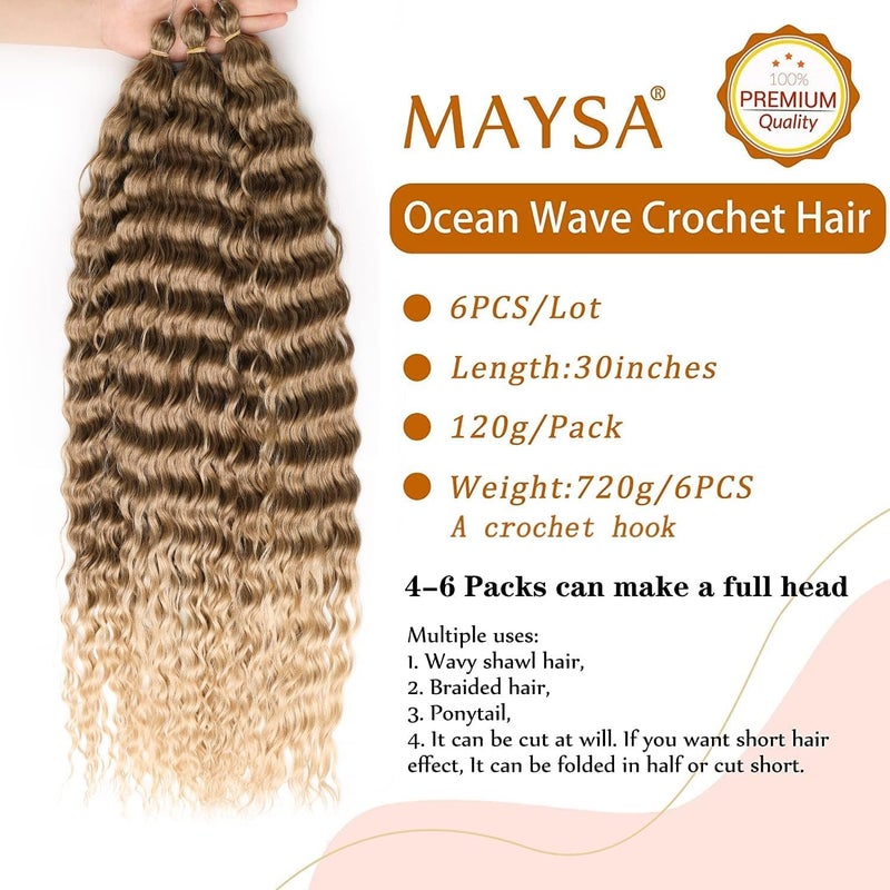 MAYSA Ocean Wave Crochet Hair 30inch 6Packs Curly Braiding Crochet Hair Soft Synthetic Brown Ombre Crochet Hair Extensions for Women #T8/24 - Image 2