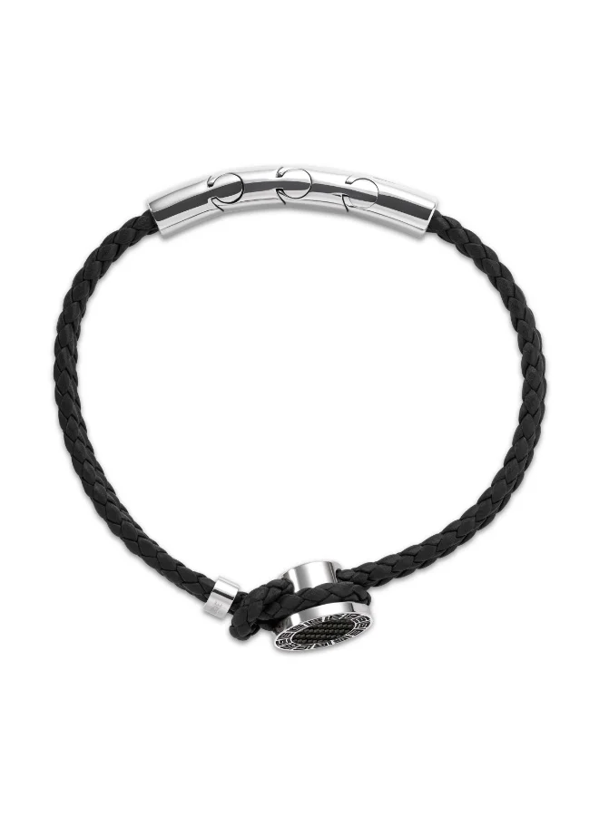Guy Laroche Marc Black Braided Leather Bracelet with Engraved GL Logo for Men