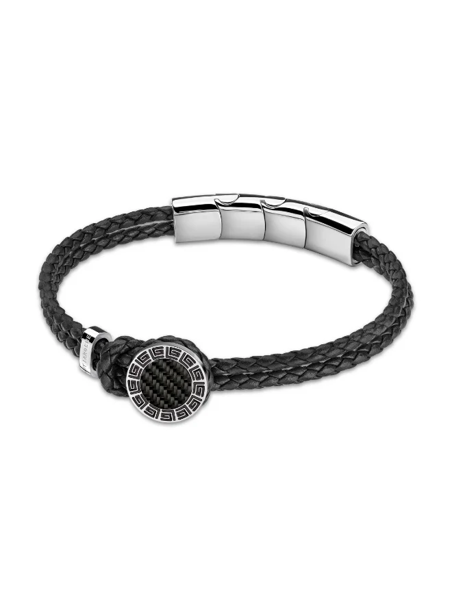 Guy Laroche Marc Black Braided Leather Bracelet with Engraved GL Logo for Men