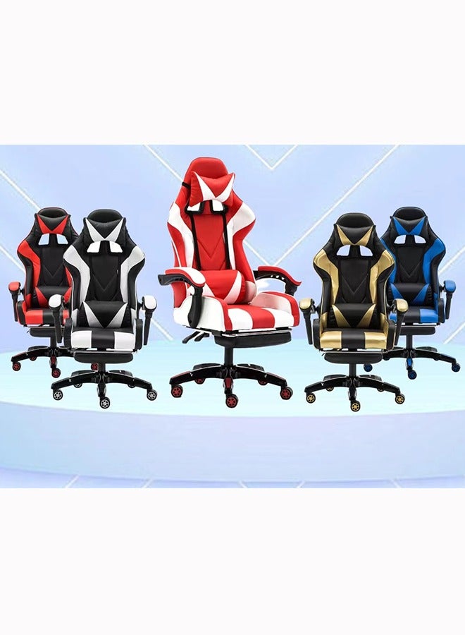 Generic Gaming Chair with Footrest for Adults Ergonomic High Back Office Racing Chair with Armrest, Swivel Leather Desk Chairs with Adjustable Headrest and Lumbar Cushion for Office and Home Golden  - Image 4